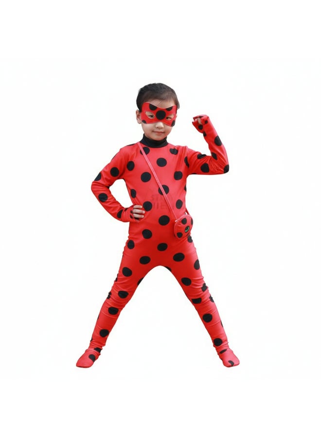 Ladybug بدلة تنكرية كاملة من ماريونيت دوبين-تشنغ ليدي باج مع قناع وإكسسوارات، زي بطل خارق بنقاط حمراء وسوداء لعشاق الحفلات التنكرية من 8 إلى 10 سنوات L(130-140 سم) - Image 3